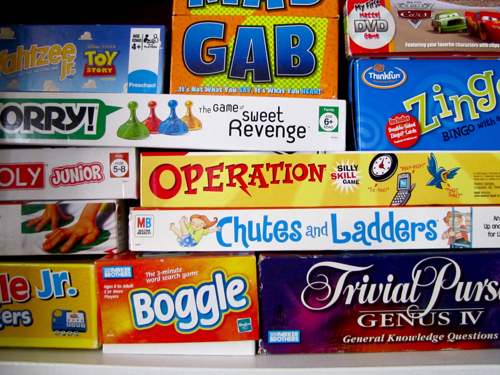 Pile of board games at the Board Game Barn